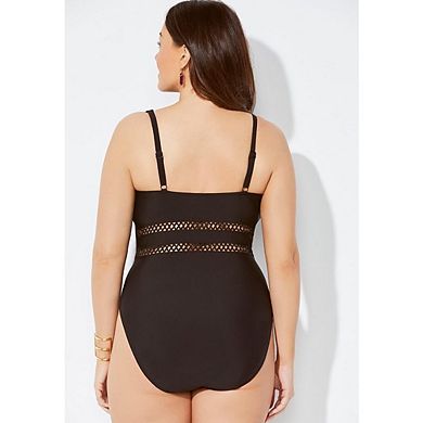 Swimsuits For All Women's Plus Size Lattice Plunge One Piece Swimsuit