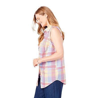 Woman Within Women's Plus Size Perfect Button Down Sleeveless Shirt