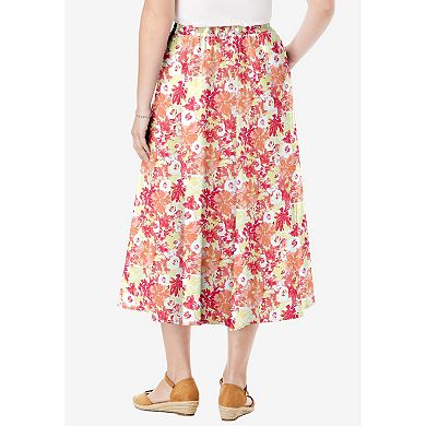 Woman Within Women's Plus Size Petite Print Linen-blend Skirt