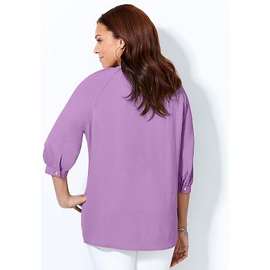 Catherines Women's Plus Size Light And Airy Y-neck Blouse