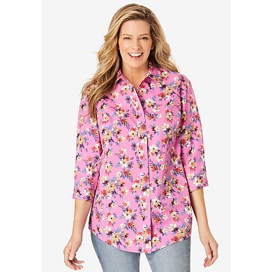 Woman Within Women's Plus Size Perfect Three Quarter Sleeve Shirt