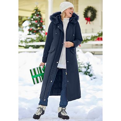 Woman Within Women's Plus Size Long Hooded Down Microfiber Parka