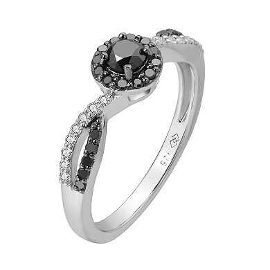 Sterling Silver 1/2 Carat T.W. Black And White Diamond Ring