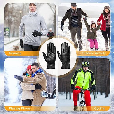 Unisex Leather Winter Warm Outdoor Windproof Soft Gloves Cycling Skiing Running Cold Winter Gloves