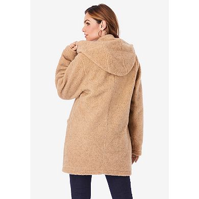 Roaman's Women's Plus Size Hooded Textured Fleece Coat