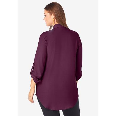 Roaman's Women's Plus Size Georgette Overlay Big Shirt