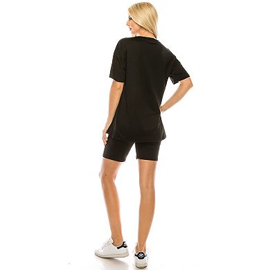 Women's Lightweight Matching Biker Short And T-shirt Set