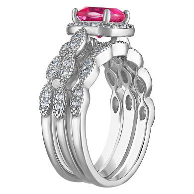 Sterling Silver Pink Topaz 3-Piece Ring Set