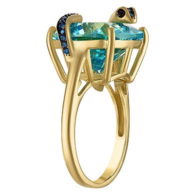 14k Gold over Sterling Silver Simulated Blue Topaz Snake Ring