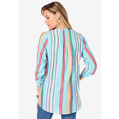 Roaman's Women's Plus Size Santa Fe Striped Big Shirt