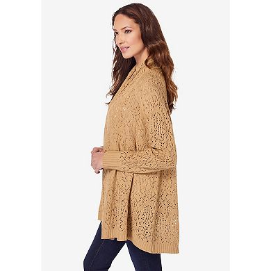 Roaman's Women's Plus Size Pointelle Cardigan