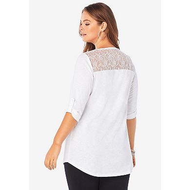 Roaman's Women's Plus Size Textured Lace-trimmed Tunic