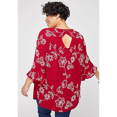 Catherines Women's Plus Size Petite Embroidered Gauze Tunic