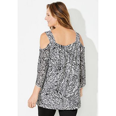 Catherines Women's Plus Size Mesh Cold Shoulder Top