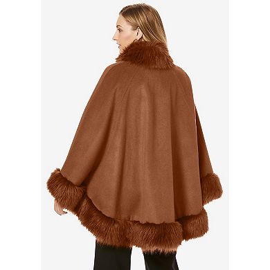 Jessica London Women's Plus Size Faux Fur Trim Wool Cape