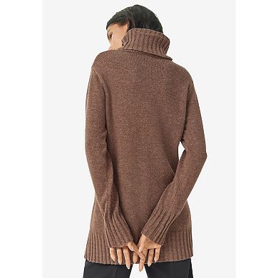 Ellos Women's Plus Size Ribbed Turtleneck Tunic Sweater