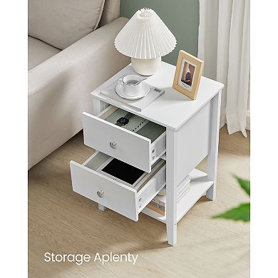 Wicker Nightstand with Charging Station With 2 Storage Drawers And Open Shelf, Minimalist Style