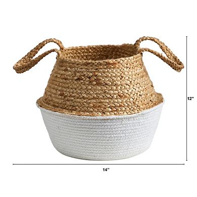 Boho Chic Handmade Cotton & Jute White Woven Basket