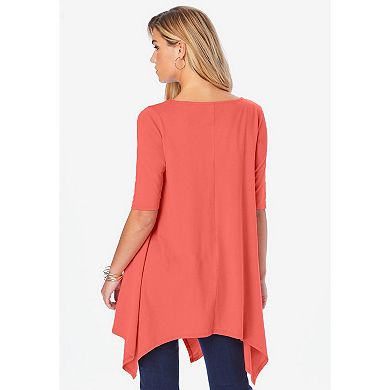 Roaman's Women's Plus Size Square-neck Handkerchief Hem Ultimate Tunic