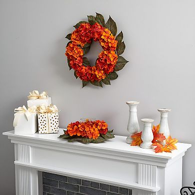 20" Autumn Hydrangea Artificial Wreath