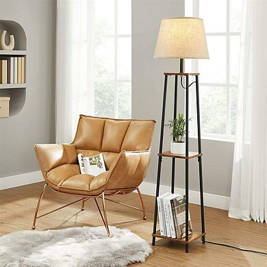 Rustic Brown Floor Lamp - 2-Shelf Design for Stylish Lighting