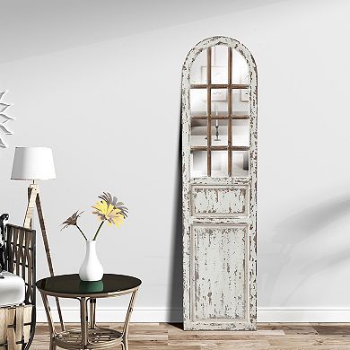 LuxenHome Distressed White Wood Farmhouse Door Leaning Floor and Wall Mirror