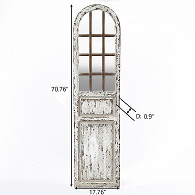 LuxenHome Distressed White Wood Farmhouse Door Leaning Floor and Wall Mirror