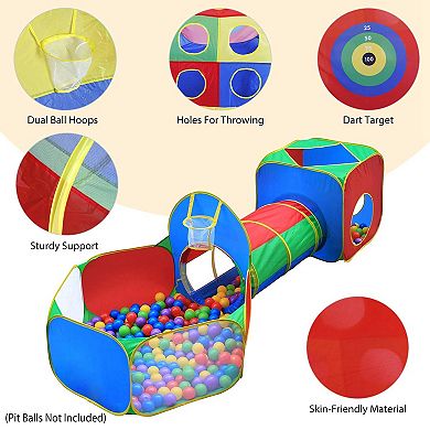 Kids, Ball Pit Tents Set With Pop-up Playhouse, 2 Crawl Tunnels And 2 Tents Set Of 5