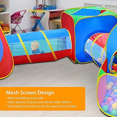 Kids, Ball Pit Tents Set With Pop-up Playhouse, 2 Crawl Tunnels And 2 Tents Set Of 5