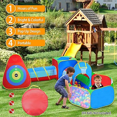 Kids, Ball Pit Tents Set With Pop-up Playhouse, 2 Crawl Tunnels And 2 Tents Set Of 5