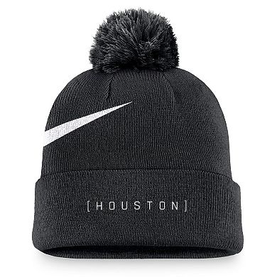 Men's Nike Black Houston Astros Swoosh Peak Cuffed Knit Hat with Pom