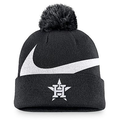 Men's Nike Black Houston Astros Swoosh Peak Cuffed Knit Hat with Pom