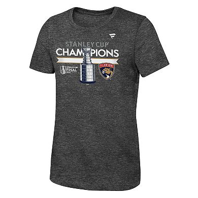 Girls Youth Fanatics  Heather Charcoal Florida Panthers 2024 Stanley Cup Champions Locker Room T-Shirt