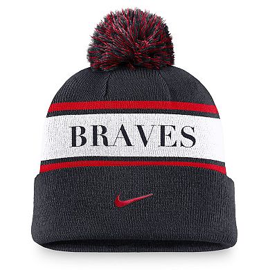 Men's Nike Navy Atlanta Braves Team Stripe Peak Cuffed Knit Hat with Pom