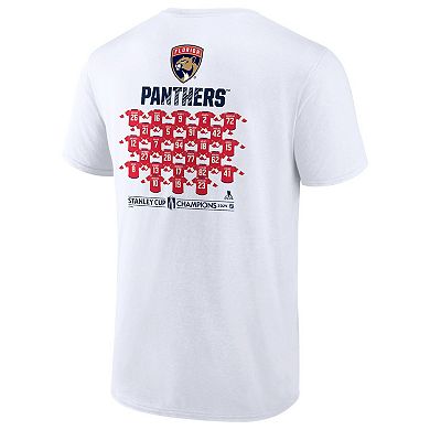 Men's Fanatics  White Florida Panthers 2024 Stanley Cup Champions Jersey Roster T-Shirt