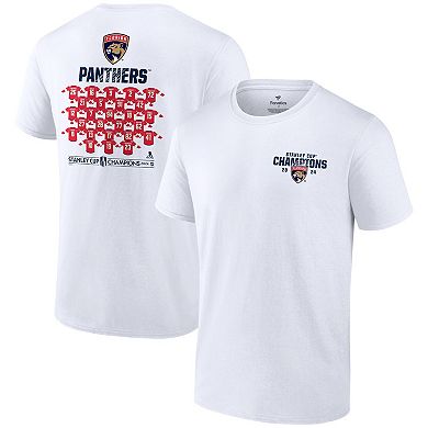 Men's Fanatics  White Florida Panthers 2024 Stanley Cup Champions Jersey Roster T-Shirt