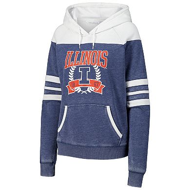 Women's Navy Illinois Fighting Illini Blitz Striped Blocked Raglan Pullover Hoodie