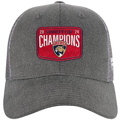 Youth Fanatics Gray/Charcoal Florida Panthers 2024 Stanley Cup Champions Locker Room Meshback Structured Adjustable Hat