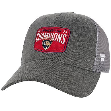 Youth Fanatics Gray/Charcoal Florida Panthers 2024 Stanley Cup Champions Locker Room Meshback Structured Adjustable Hat