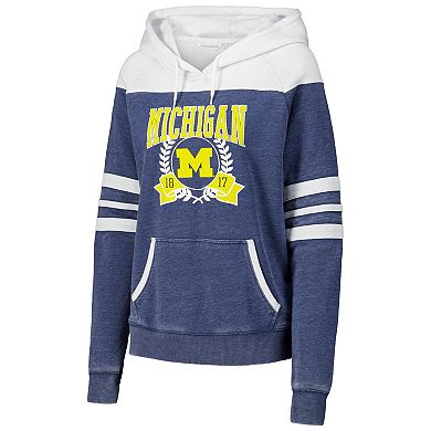 Women's Navy Michigan Wolverines Blitz Striped Blocked Raglan Pullover Hoodie