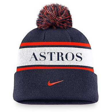 Men's Nike Navy Houston Astros Team Stripe Peak Cuffed Knit Hat with Pom