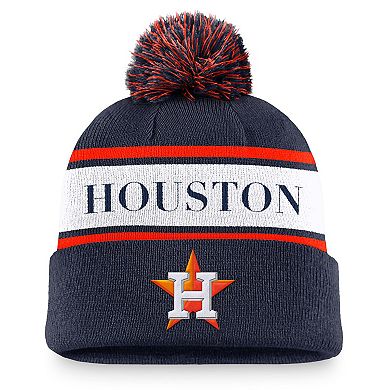 Men's Nike Navy Houston Astros Team Stripe Peak Cuffed Knit Hat with Pom