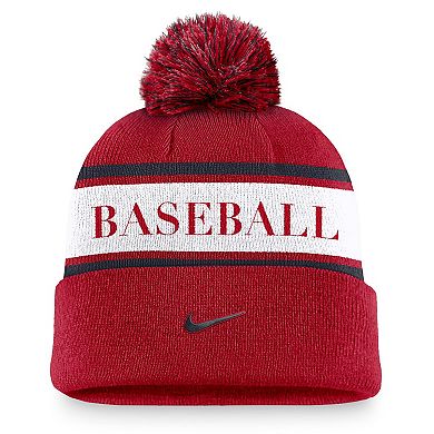 Men's Nike Red Los Angeles Angels Team Stripe Peak Cuffed Knit Hat with Pom