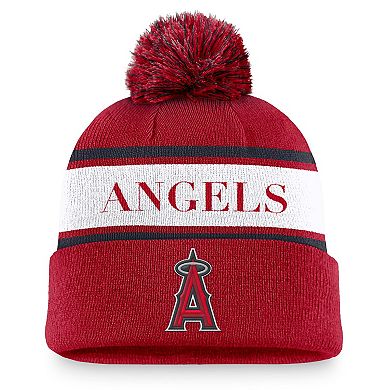 Men's Nike Red Los Angeles Angels Team Stripe Peak Cuffed Knit Hat with Pom