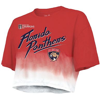 Women's Majestic Threads Aleksander Barkov Red Florida Panthers 2024 Stanley Cup Champions Dip Dye Boxy Cropped Name & Number T-Shirt