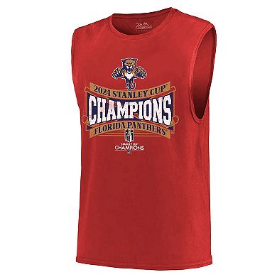 Men's Majestic Threads  Red Florida Panthers 2024 Stanley Cup Champions Softhand Muscle Tank Top