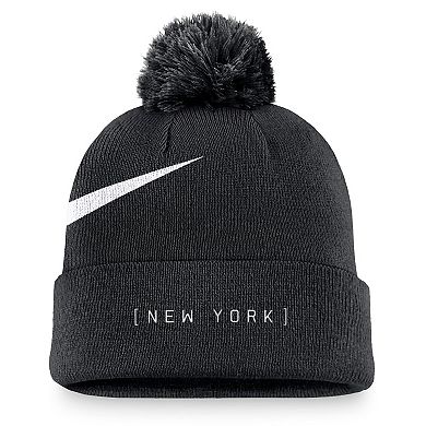 Men's Nike Black New York Yankees Swoosh Peak Cuffed Knit Hat with Pom