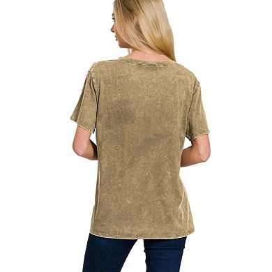 Fashnzfab Washed Short Sleeve V-neck T-shirt