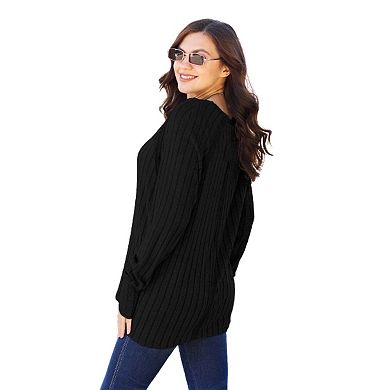 Fashnzfab Full Size Ribbed Round Neck Long Sleeve Knit Top