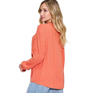 Fashnzfab Full Size Ribbed Round Neck Long Sleeve T-shirt